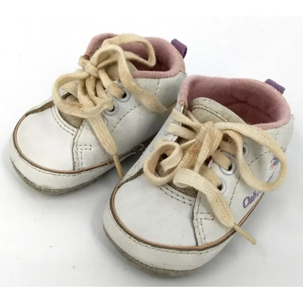 Vintage 90s OshKosh Baby Butterfly Leather Crib Shoes Size 0 Newborn